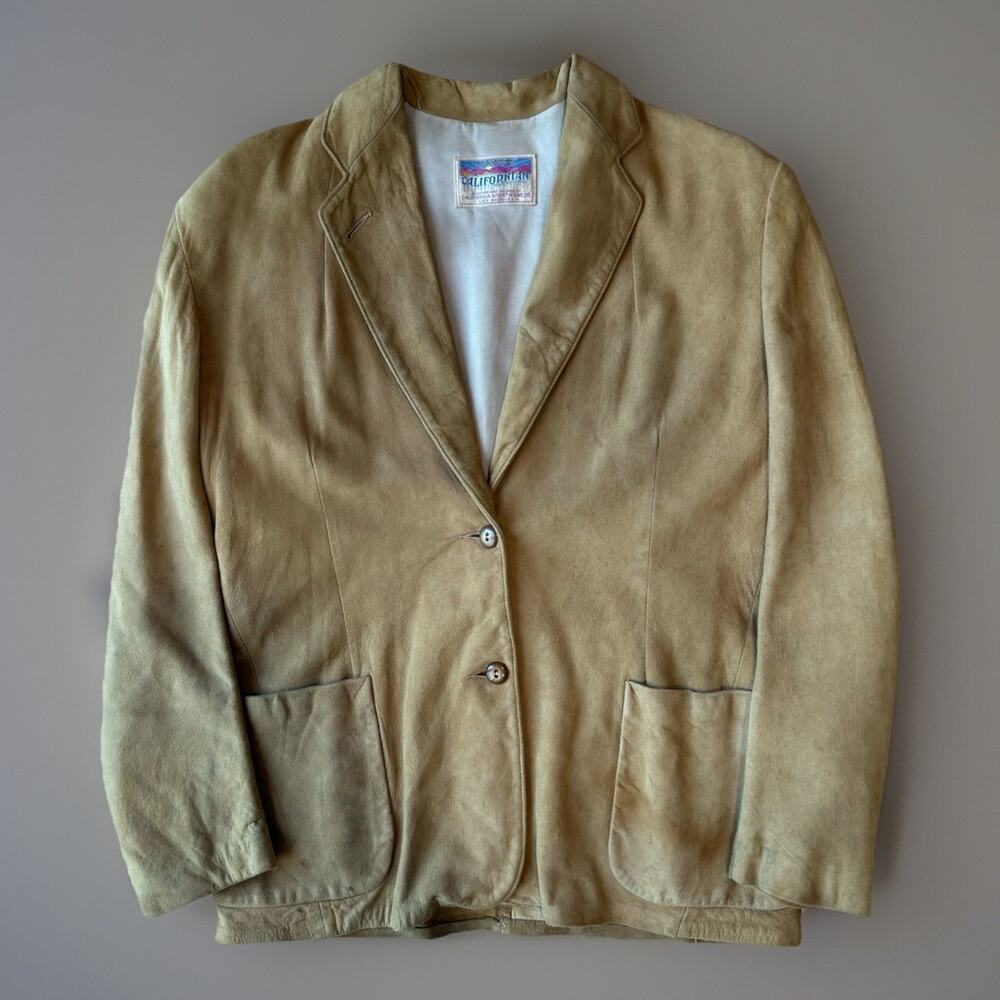 Vintage Californian Leather Jacket Women's Small Beige Suede Blazer 60s USA